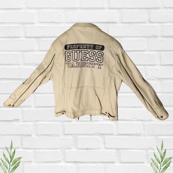 Y2k Vintage 80's‎ Guess G-81 Varsity Men's or Women's Leather Jacket Size L - Picture 5 of 15